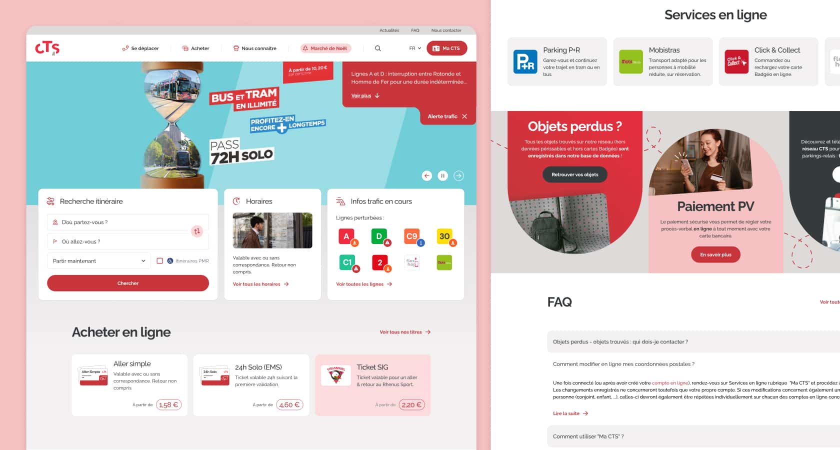 Compagnie des Transports Strasbourgeois (CTS), client de l'agence digitale Data Projekt - Refonte UX/UI du portail web et compte personnel « Ma CTS »
